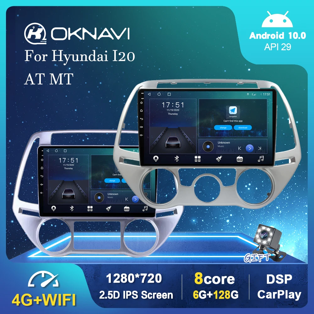 

OKNAVI Android 10.0 Car Multimedia Radio Player For Hyundai I20 2009-2013 GPS Stereo DSP Carplay OBD BT 6G 128G No 2 Din DVD 9"