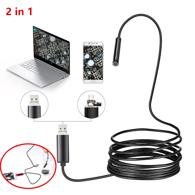 Камера Эндоскоп 2 в 1 7 мм микро USB водостойкая IP67 6 светодиодов|Камеры