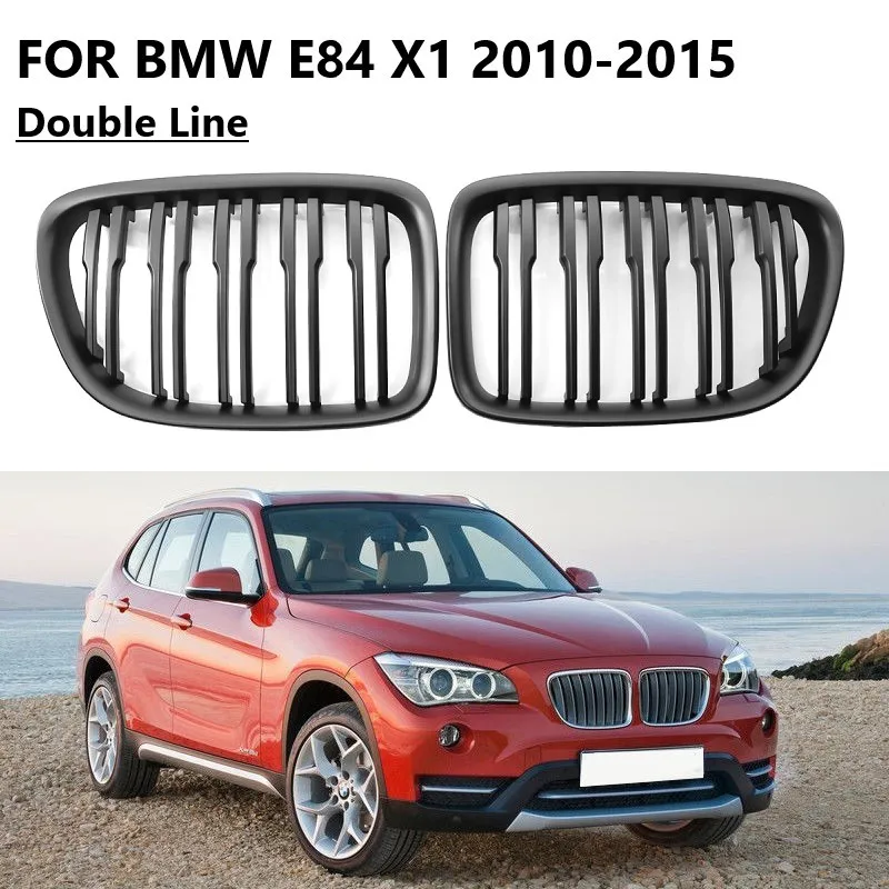 

1 Pair Matte Black Car Front Bumper Double Slat Kidney Grille Sport Grills Replacement For BMW X1 E84 SDrive XDrive 2009-2015