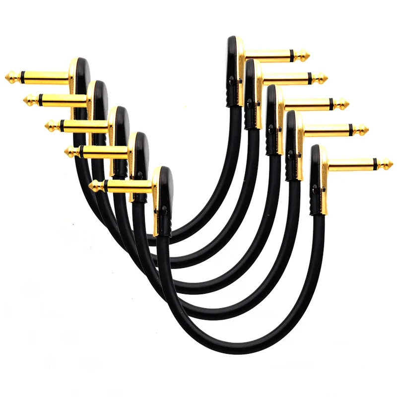 

5pcs Guitar Patch Cable 20cm Pedal Boards Cord 1/4 Mono Right Angle Pancake Type Connectors Gold/Chrome