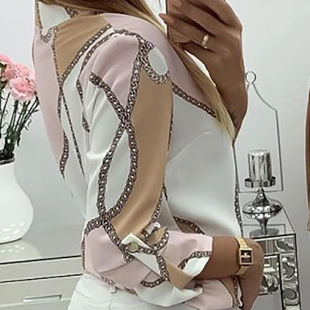 CALOFE 2020 Women Long Sleeve Chains Pineapple Print Button blouse shirts Elegant Leisure Top sexy V-Neck Basic Blusas |