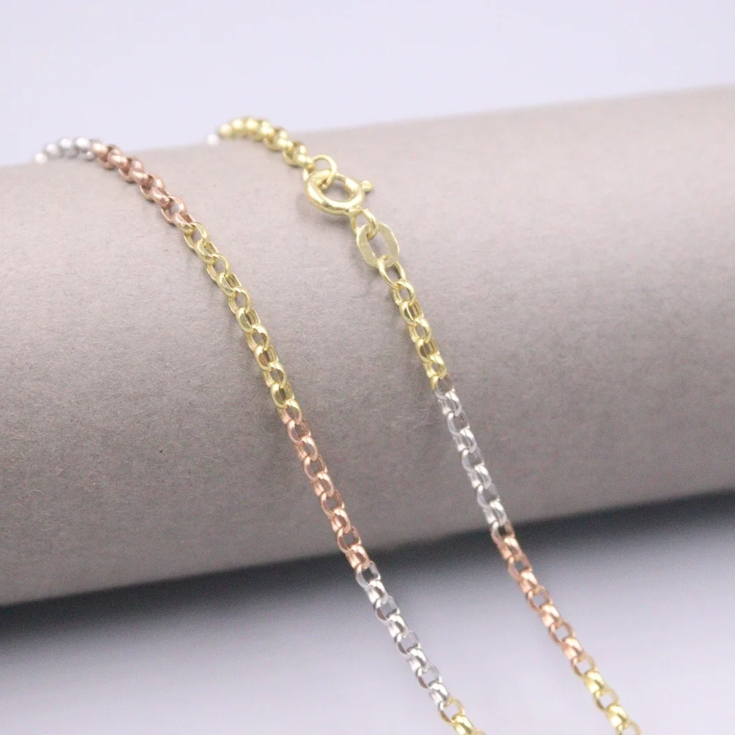 

Au750 Real 18K Multi-tone Gold Chain Neckalce For Women Female 2.5mm Rolo Chain Choker Gold Necklace 16''L Gift