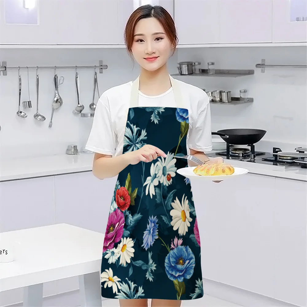 

Flower Pattern Kitchen Apron for Woman Sleeveless Cotton Linen Cleaning Aprons Home Cooking Baking Bibs Delantal Cocina Mujer