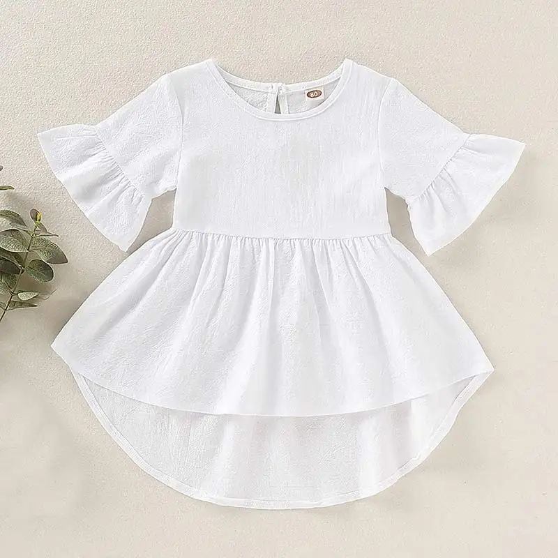 Bear Leader Casual Kid Baby Girl Plain Dress cute Clothes Summer Ruffle Flare Sleeve Asymmetrical Solid Sundress 1-5Y | Детская одежда