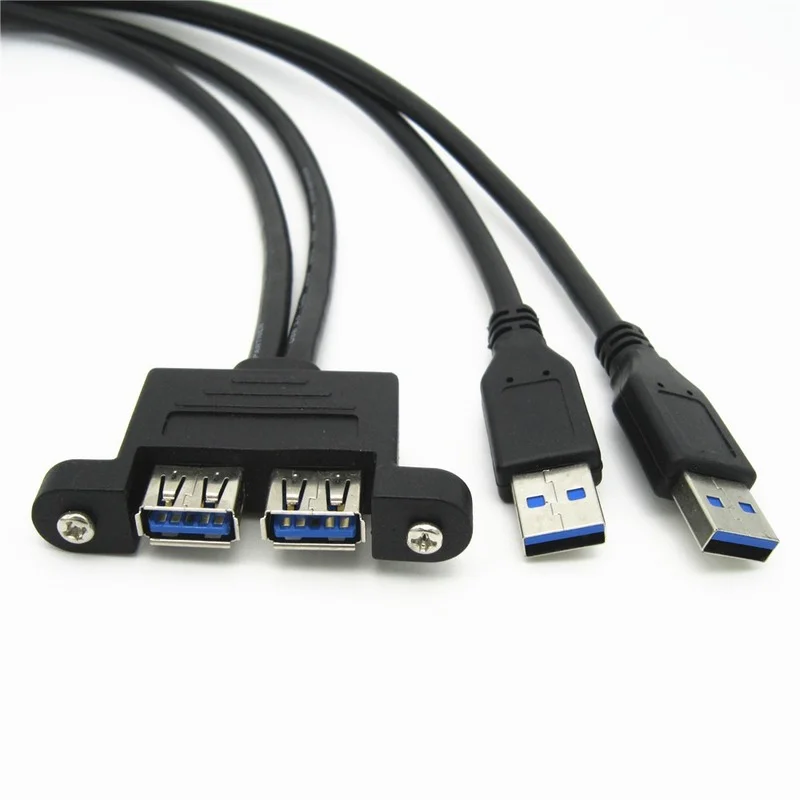 High Speed Dual Port Usb 3.0 Male To Female Screw Lock Panel Mount Extension Expansion Bezel Data Cable Cord 0.3m/0.5m/1m/1.5m |