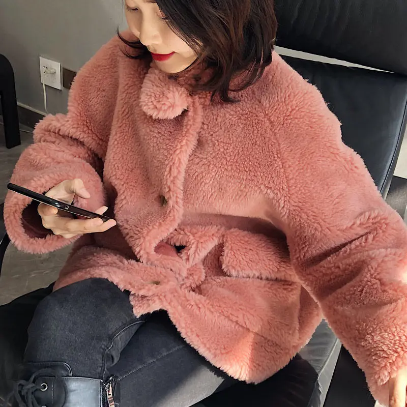 Женская куртка из натуральной овчины модное пальто шерсти Толстая теплая