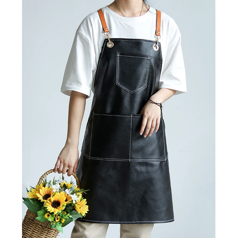 

Nordic Style PU Leather Apron Waterproof And Oil-proof Work Clothes Restaurant Barista Shop Hair Stylist Overalls Home Supplies