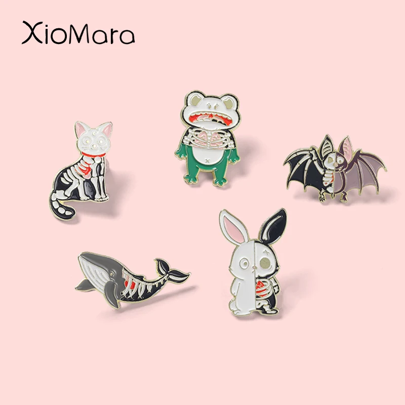 

Custom Gothic Skeleton Enamel Pins Terrible Organ Heart Bat Rabbit Whale Brooch Lapel Badge Punk Cartoon Jewelry Gift For Friend