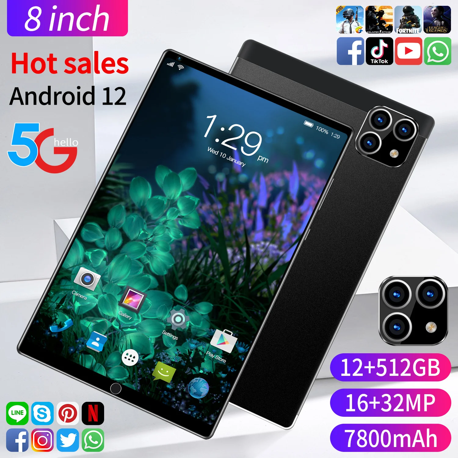 

10.1Inch Tablets Global Version 12Core 12+512GB 5G 16+32MP 2021 New Tablet PC Camera 7800mAh Battery Undefined Tablets PC