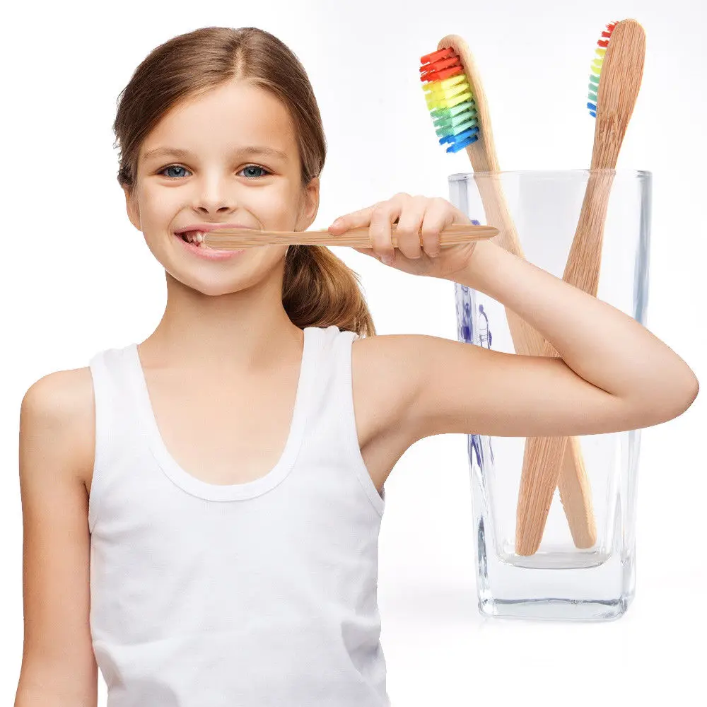 Радужная бамбуковая зубная щетка биоразлагаемая Экологичная ручка мягкая