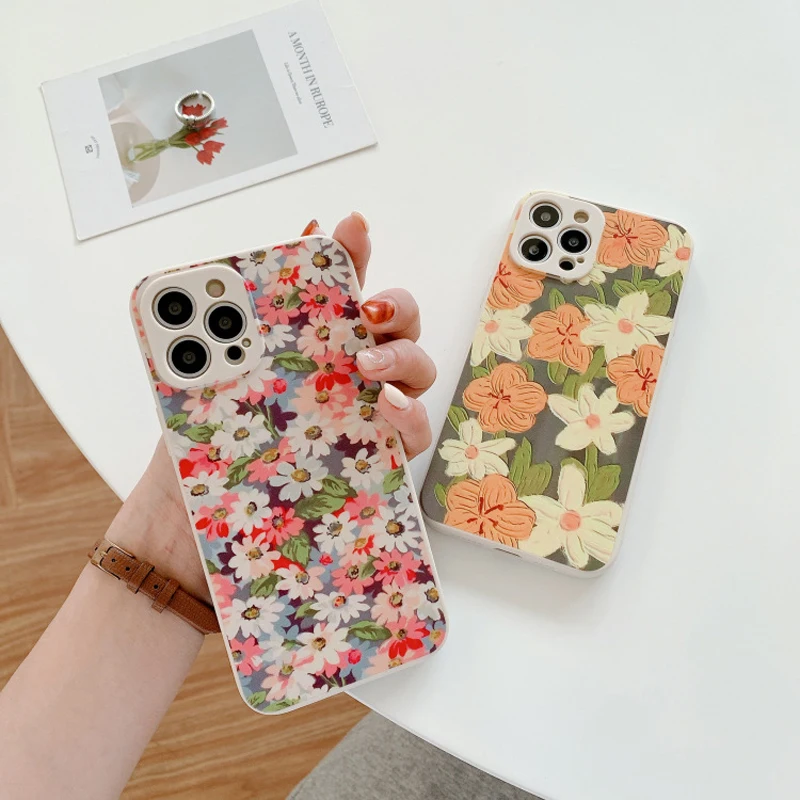 

Vintage Flower Phone Case For iPhone 12 11 Pro Max 7 8 Plus X XR XS Max 12 Shockproof Back Cover