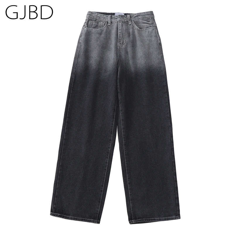 

Women's Jeans 2022 Spring New Streetwear High Waist Wide Leg Pants Baggy Smoky Grey Tie Dye Fashion Femme Straight Denim Trouser