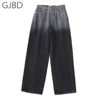 womens jeans 2021 spring new streetwear high waist wide leg pants baggy smoky grey tie dye fashion femme straight denim trouser