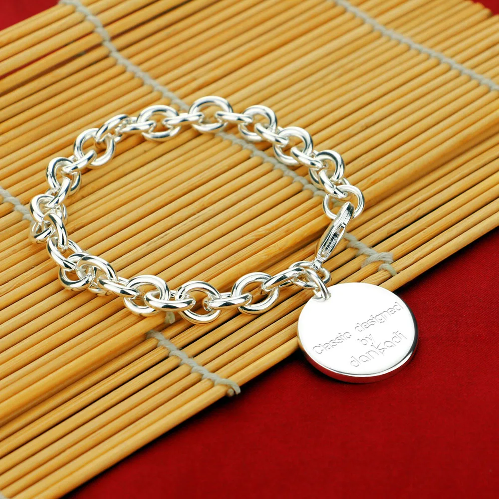 

Hot Selling Brand Sterling Silver Jewelry Fashion Solid 925 Silver Round Pendant Bracelet Wholesale Women Classic Bracelet Gift