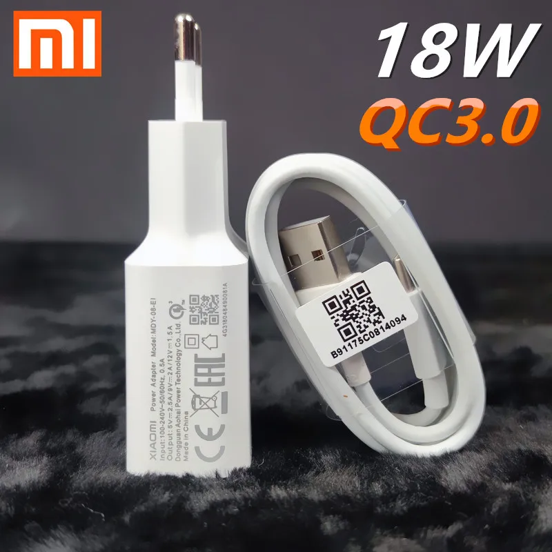 Быстрое зарядное устройство xiaomi 18 Вт qc3.0 power dapter USB 100 см 3 1 Type C кабель для Redmi note 7 8 9 s