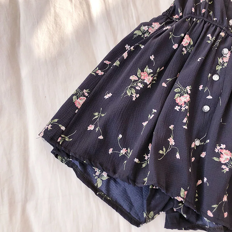 

Bohemian Playsuits 2020 Sleeveless Floral Women Jumpsuit Summer Beach Wide Leg V-neck Overalls Fashion Korean Print Strap Romper