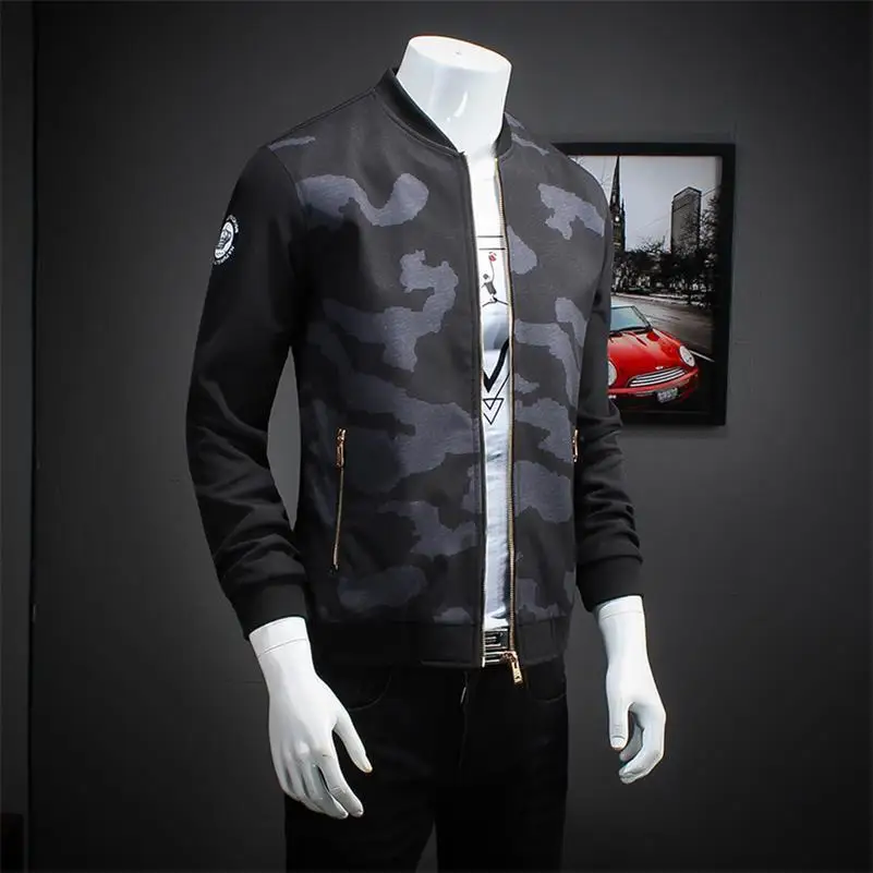 Куртка мужская однотонная с воротником-стойкой модная повседневная приталенная