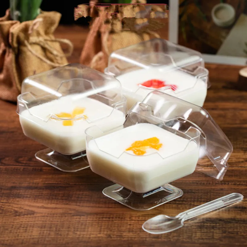 

50pcs Net red transparent hard plastic cups wedding birthday party favors dessert yogurt pudding jelly cake cup with lid 110ml