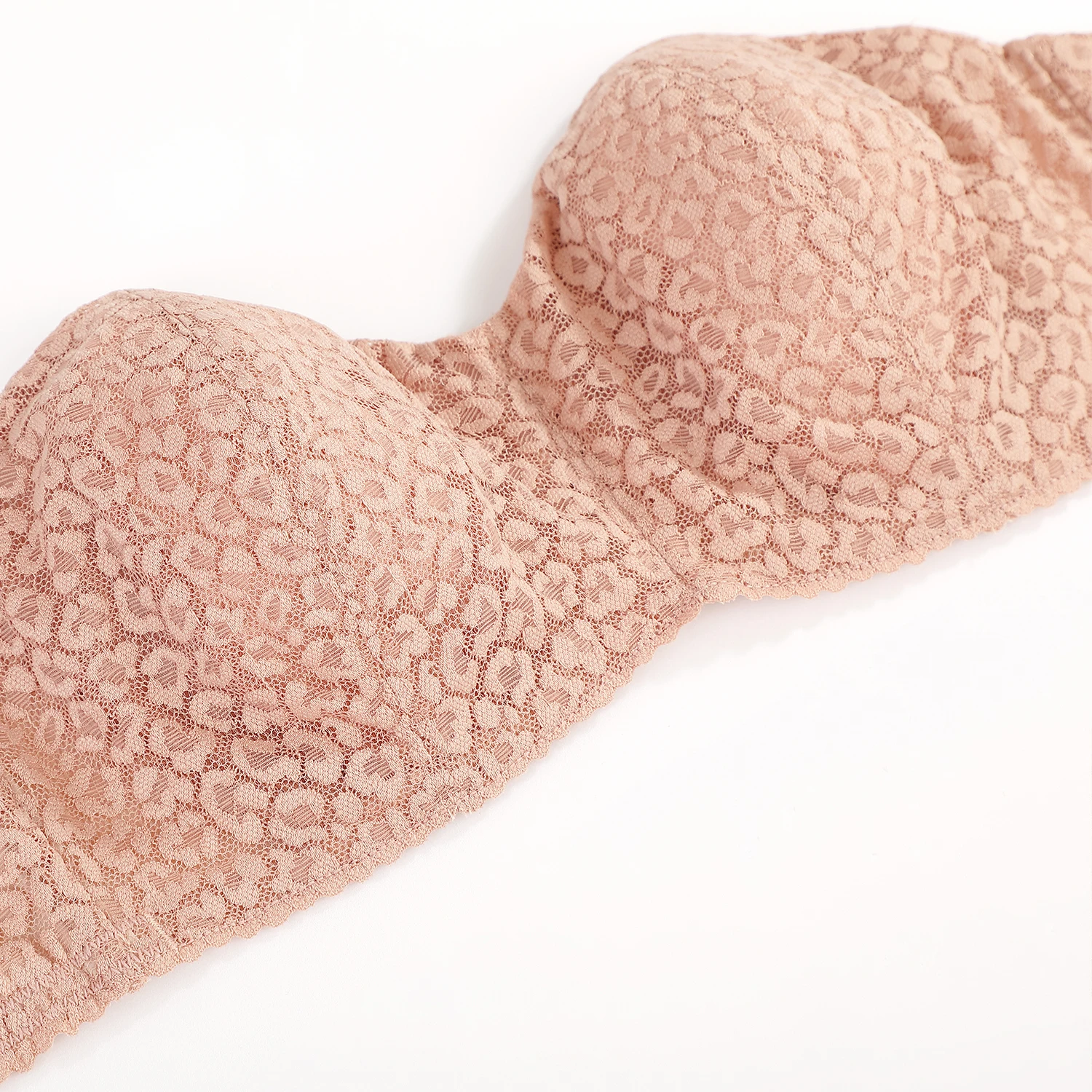 DOBREVA Women's Floral Lace Strapless Bra Sexy See Through Unlined Bralette Plus Size Underwire Bras Transparent Push Up