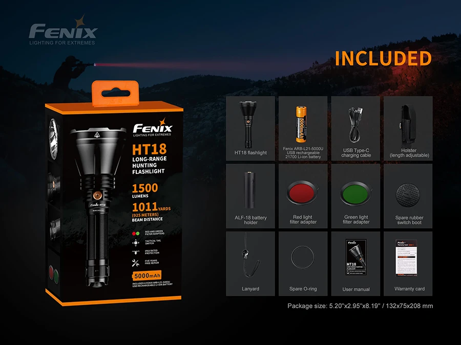 Новый охотничий фонарик дальнего действия Fenix HT18 CREE XHP35 HI светодиодный 1500 люмен с
