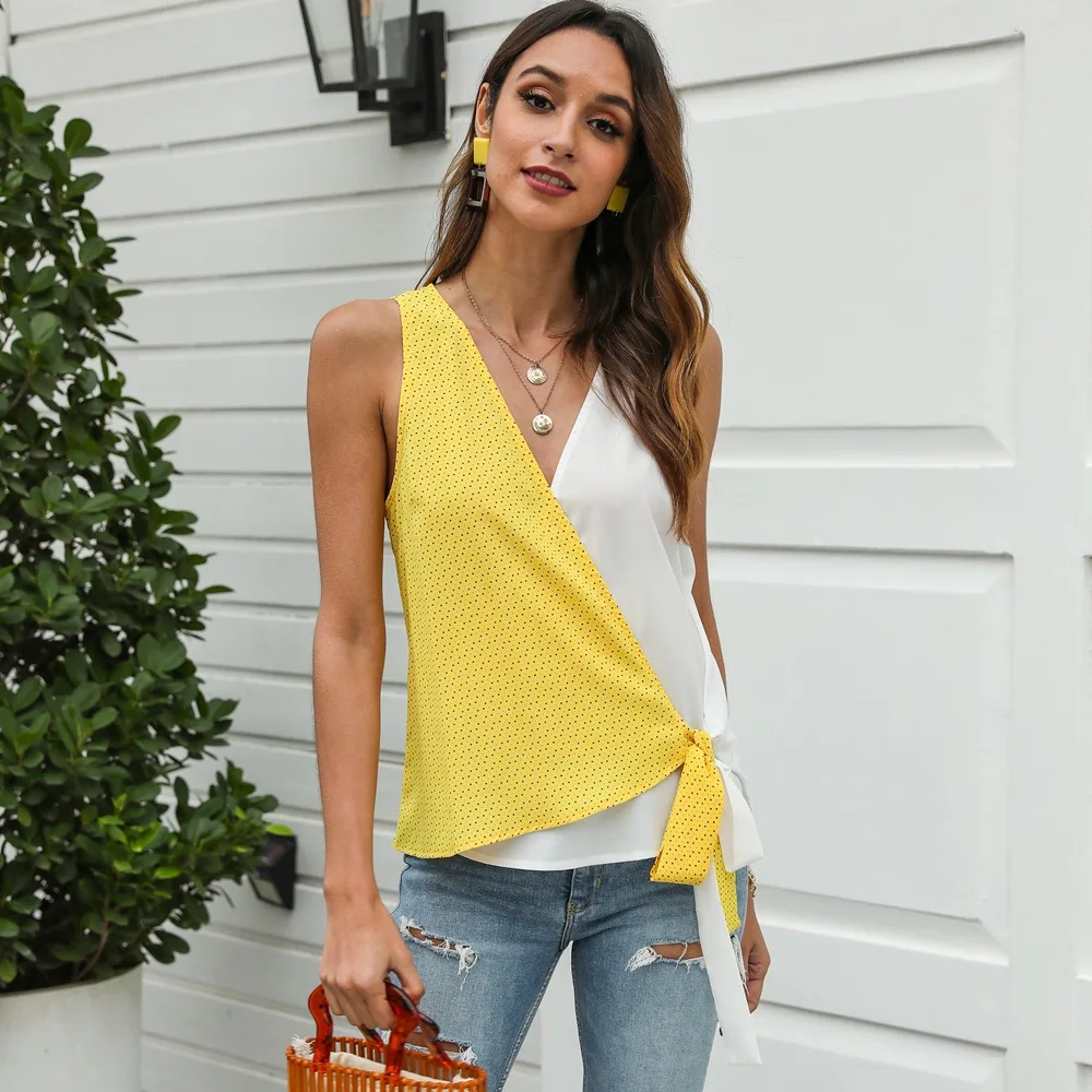 

Summer 2021 Patchwork Printing Tank Tops Mujer Loose Waist Women's Vest Casual Egirl Bandage Sleeveless Shirts Free Shipping Tee