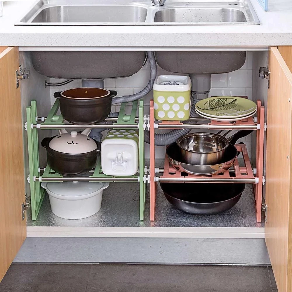

Extendible Kitchen Rack Under Sink Storage Rack Shelf Cooker Pot Pan Holder Cabinet Organizer Kitchen Organizer