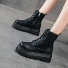 Модные женские ботинки на платформе, новинка 2021, зимняя однотонная женская обувь, тонкие однотонные женские ботинки, дышащая увеличенная платформа