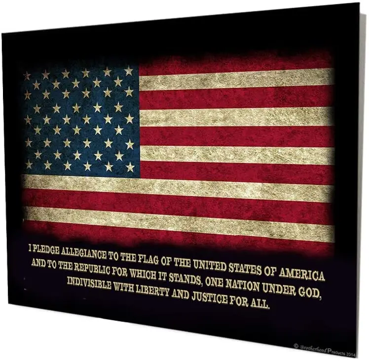 

Brotherhood Rustic American Flag Pledge Allegiance Wall Design Décor Vintage Reproduction Vintage Style Me