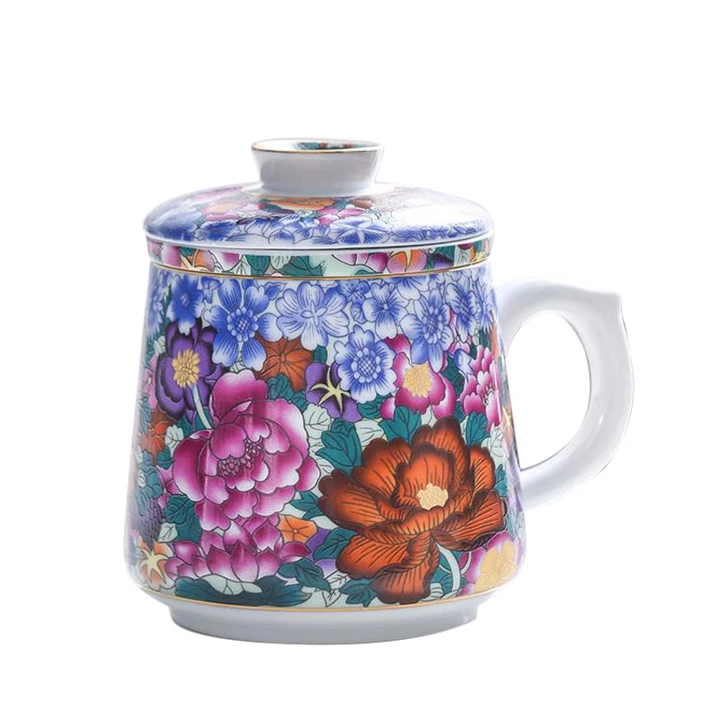 Чайная кружка с крышкой фильтра набор Цзиндэчжэнь керамические кофейные кружки