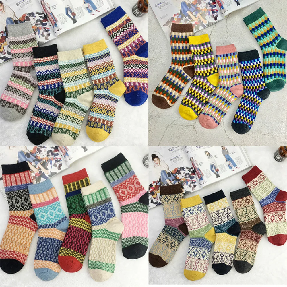 

5 Pairs Winter Women Thick Warm Wool Cashmere Soft Solid Casual Sports Socks