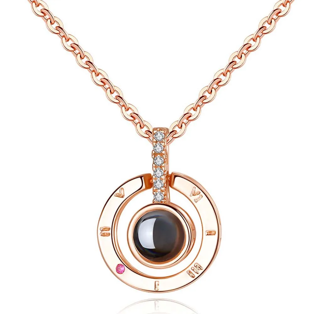 

Luxury Rose Gold 100 languages I love you Projection Pendant Necklace Romantic Love Memory Wedding Necklace