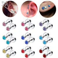 zs 12pcsset round crystal stud earrings for woman girls stainless steel ear studs conch tragus helix piercing cartilage earring