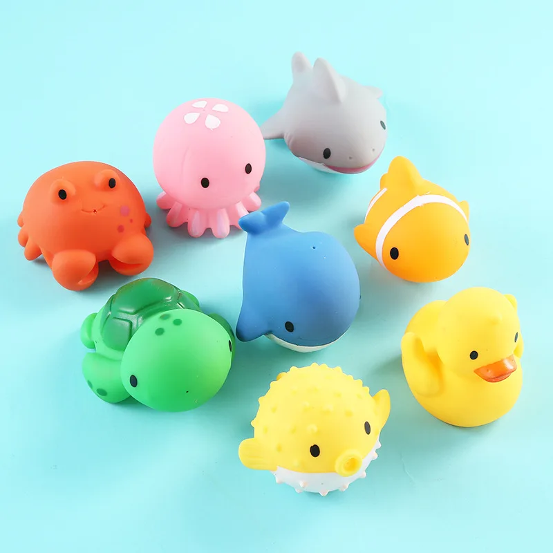 16 Models Toddler Bath Toys Lovely Cartoon Mini Animals Soft Rubber Squeeze Sound Bathtub Water Play Set Baby Funny Shower Gift