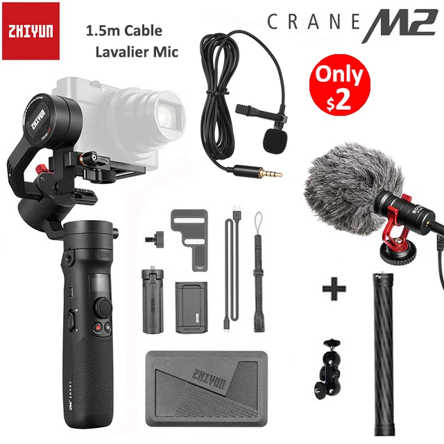 ZHIYUN Crane M2 3-осевой портативный монопод с шарнирным замком для действий беззеркальных Камера смартфонов Gopro Hero 5 6 7 стабилизатор Pk feiyutech G6 плюс - Цвет: add BY-MM1 Pole