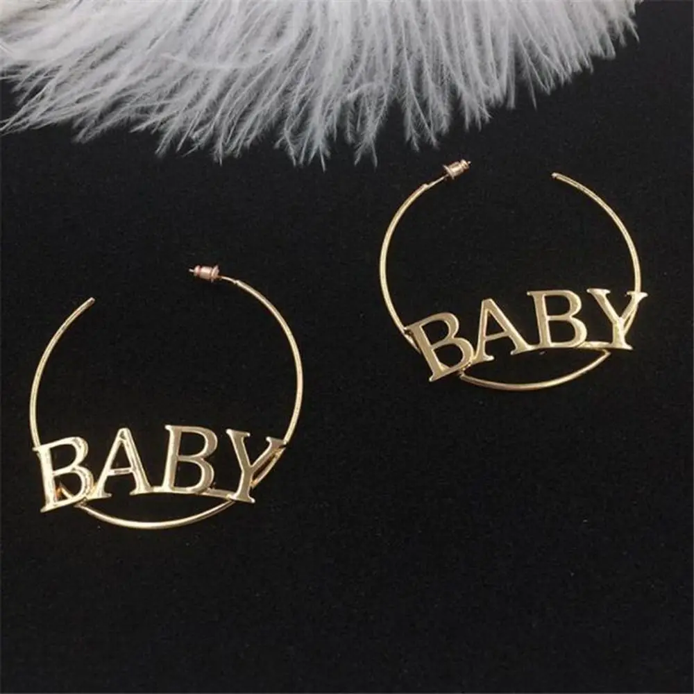 gold OPPOHERE буквы Baby большие круглые серьги в виде капель с золота или серебра серьги-кольца Bling Ювелирные серьги Любители круг уха серьги-кольца Jewelr - Окраска металла: gold