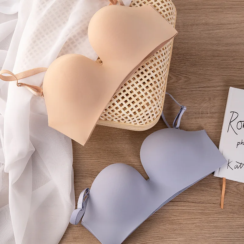 

Wriufred Simple and glossy side support bralette adjustment type breathable soft deep V lingerie detachable shoulder strap bra