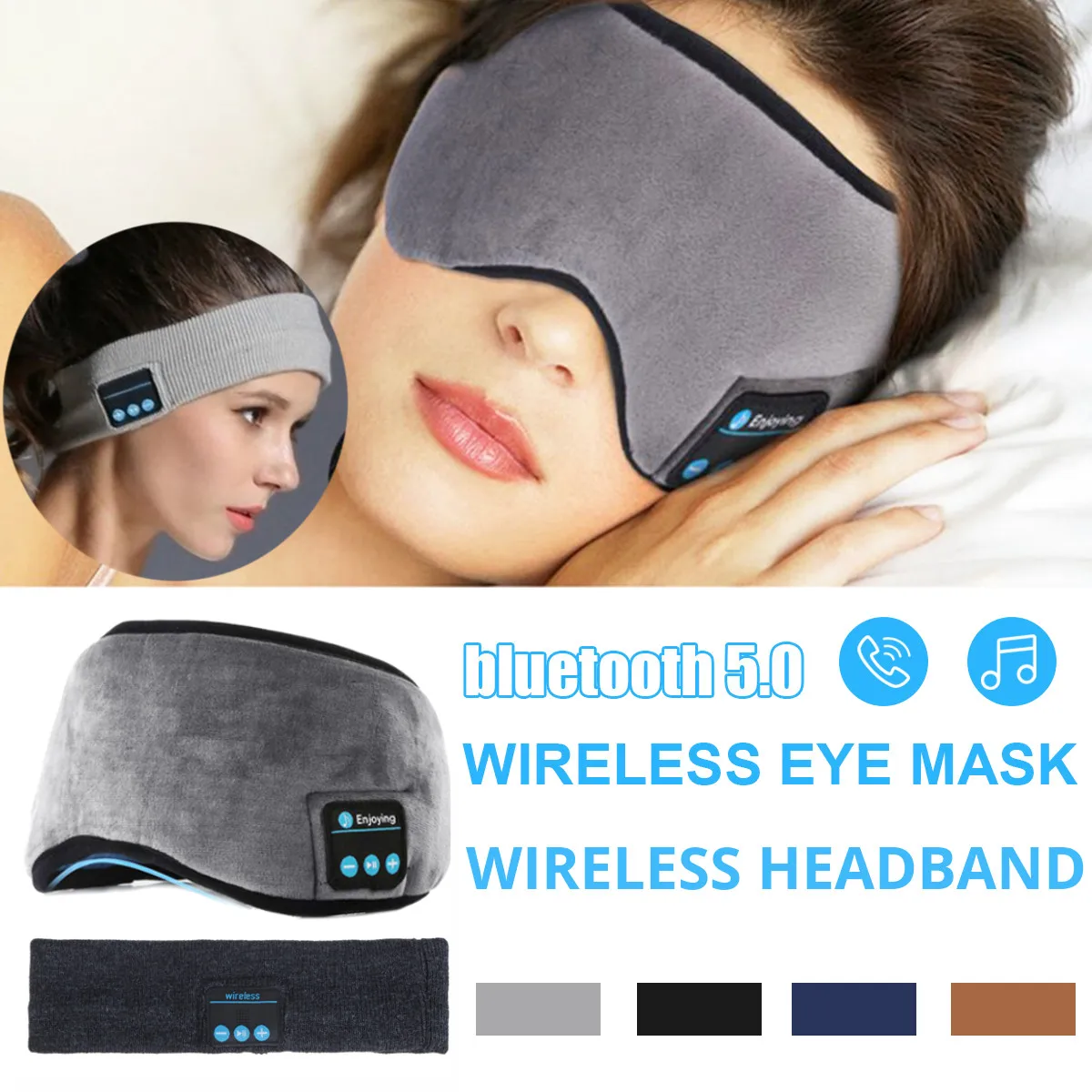 

Wireless bluetooth 5.0 Earphones Sleeping Eye Mask Music player / Sports headband Travel Headset Speakers Built-in Speakers Mic