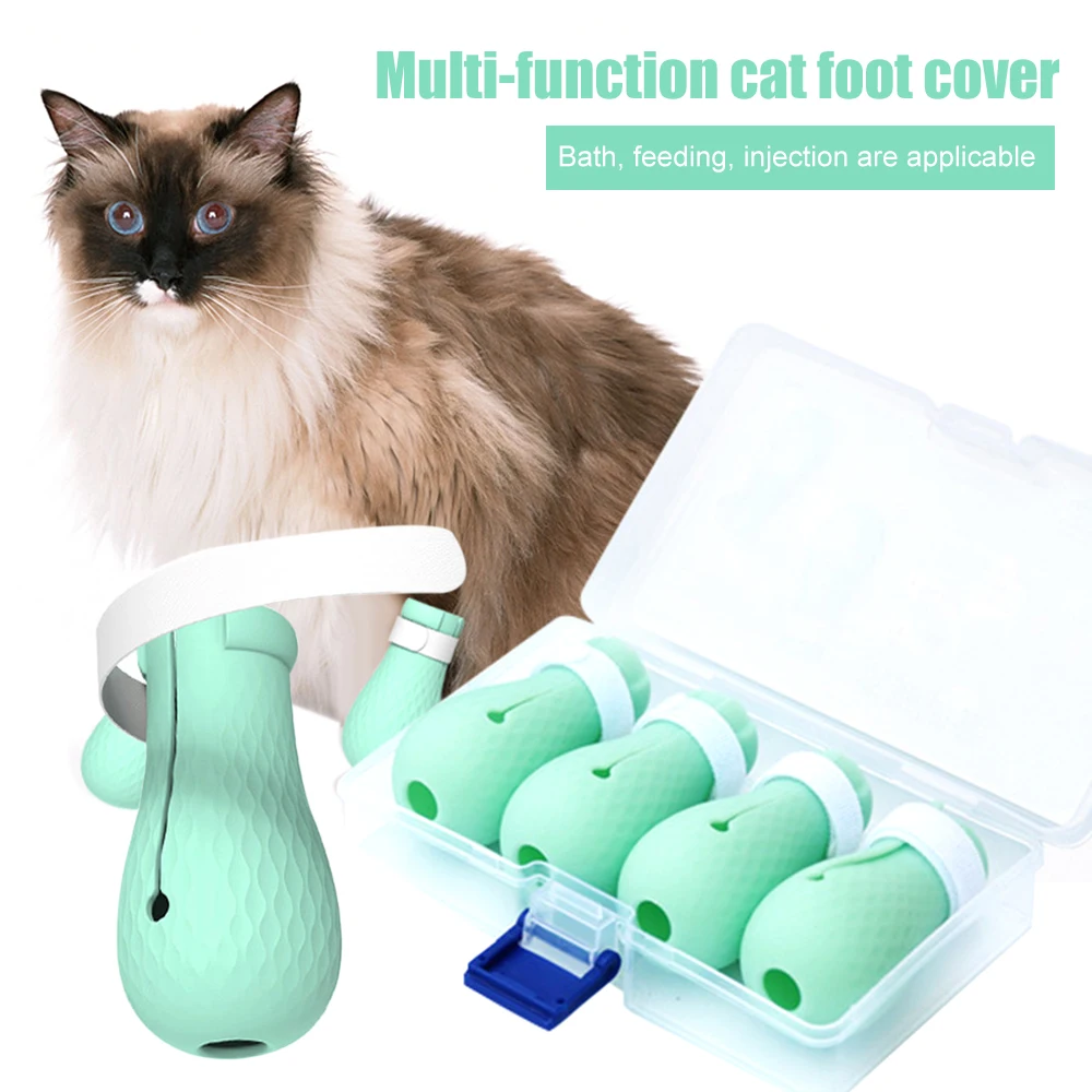 4 Pcs/Set Pet Cat Anti-Shoes Boots Adjustable Anti-Scratch Glove For Bathing Feeding Medicine Cats Wash Grooming | Дом и сад