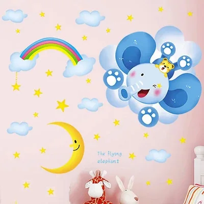 

Cartoon Bubble Elephant Wall Stickers Waterproof Bedroom Living Room Children's Room Decoration Removable Large Wallpaper