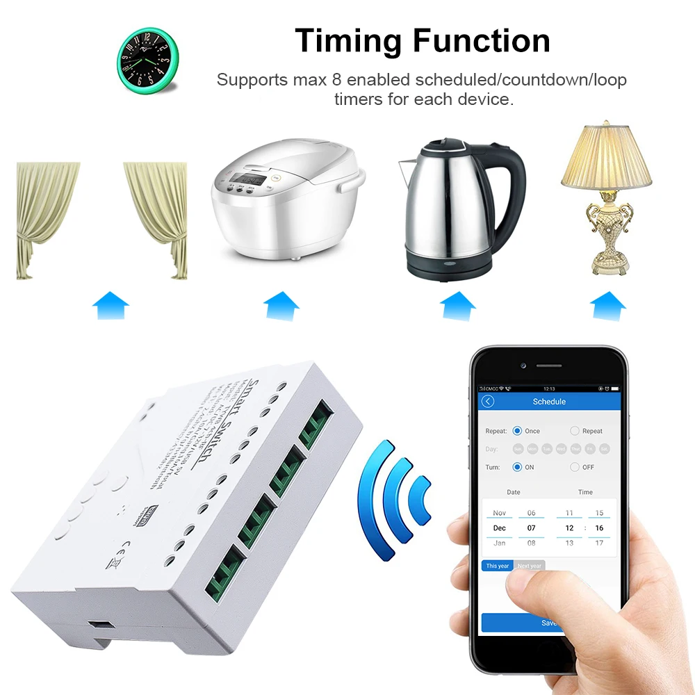 

Tuya Smart Remote Control Wireless Wifi Switch Module 4CH DC 7-32V 12v 24v RF Receiver 10A wifi Relay For Alexa DIY