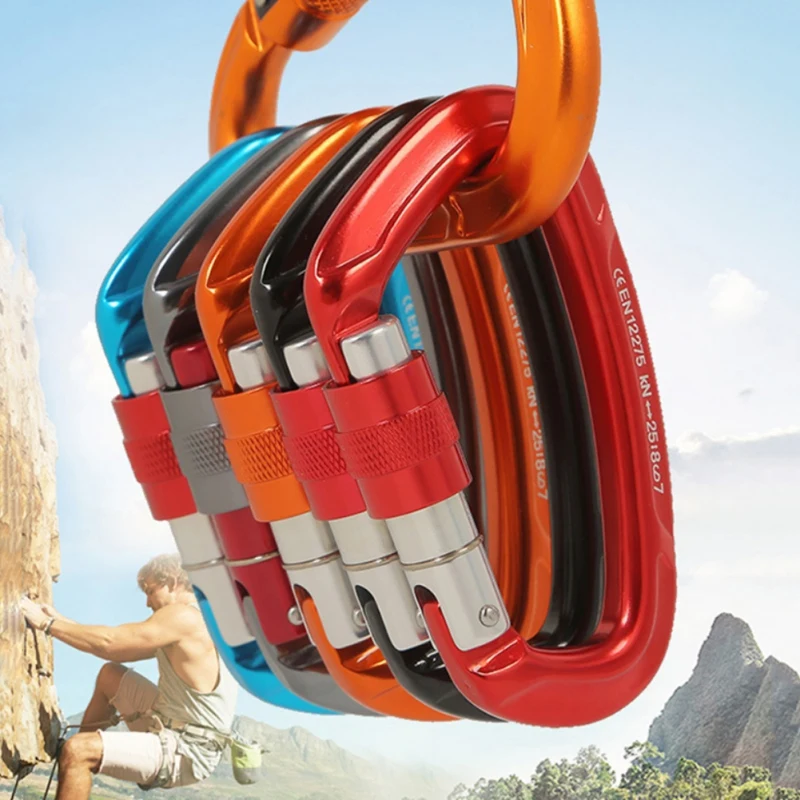 

25KN Mountaineering Caving Carabiner D Shaped Rock Safety Climbing Master Screw Lock Buckle Escalade Equipement