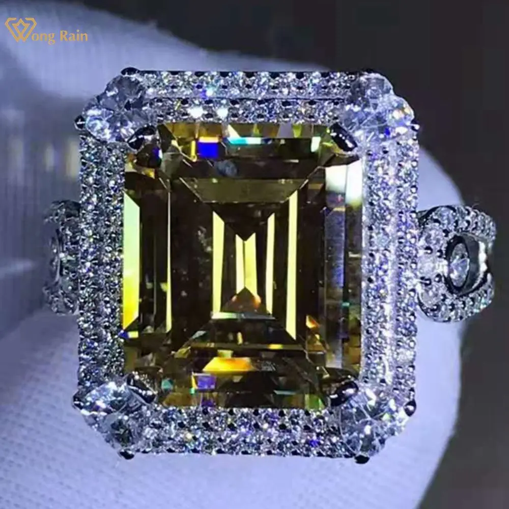

Wong Rain 925 Sterling Silver 5 CT Emerald Cut D Created Moissanite Citrine Cocktail Vintage Ring Customized Rings Fine Jewelry