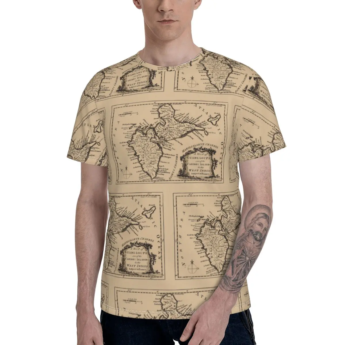 

Map Of Guadeloupe 1759 T-shirt Promo Unique Men's T Shirt Print R276 Graphic Tees Tops European Size