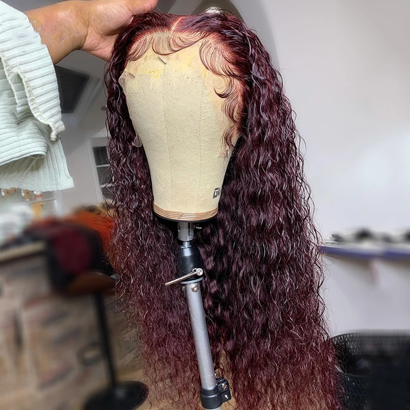

Burgundy 180% Density 26 Inch Long 99j Lace Synthetic Wig For Black Women Kinky Curly With BabyHair Natural Hairline Glueless