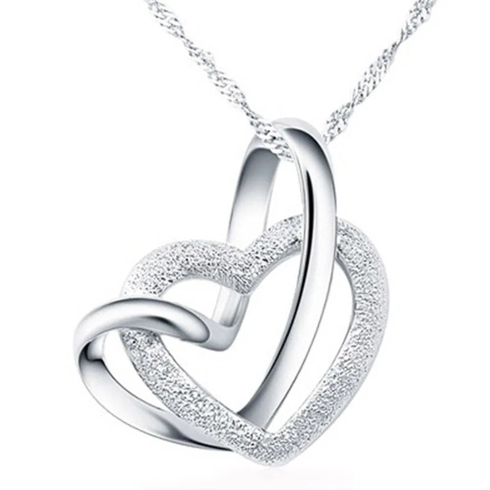 

Collier pendentif Double coeur argent clavicule collier dame butterfly necklace wholesale bulk