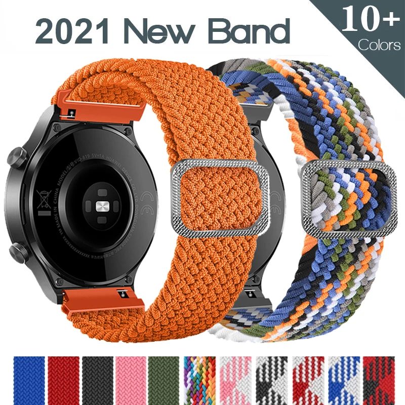 

20mm/22mm watch strap for Samsung Galaxy watch 3/active 2/46mm/42mm/Gear S3 Adjustable Braided Solo Loop Huawei GT/2/2e/Pro band