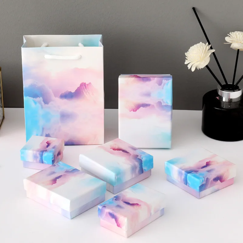 

1pc DIY Handmade Jewelry Box Gradient Cloud Gift Packaging Paper Case Small Fresh Necklace Earrings Set Jewelry Box