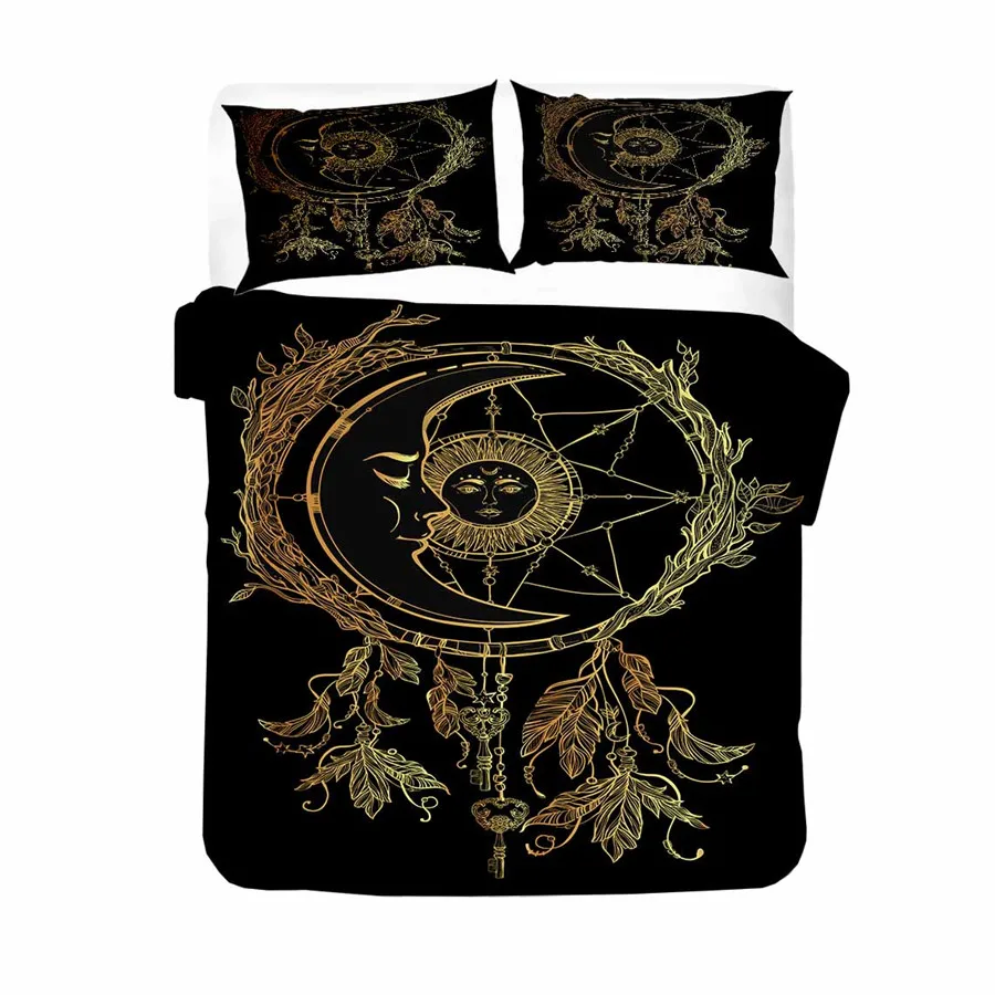 HELENGILI 3D Bedding Set Golden Sun Moon Print Duvet cover set lifelike bedclothes with pillowcase bed home Textiles #TJ-1 | Дом и сад