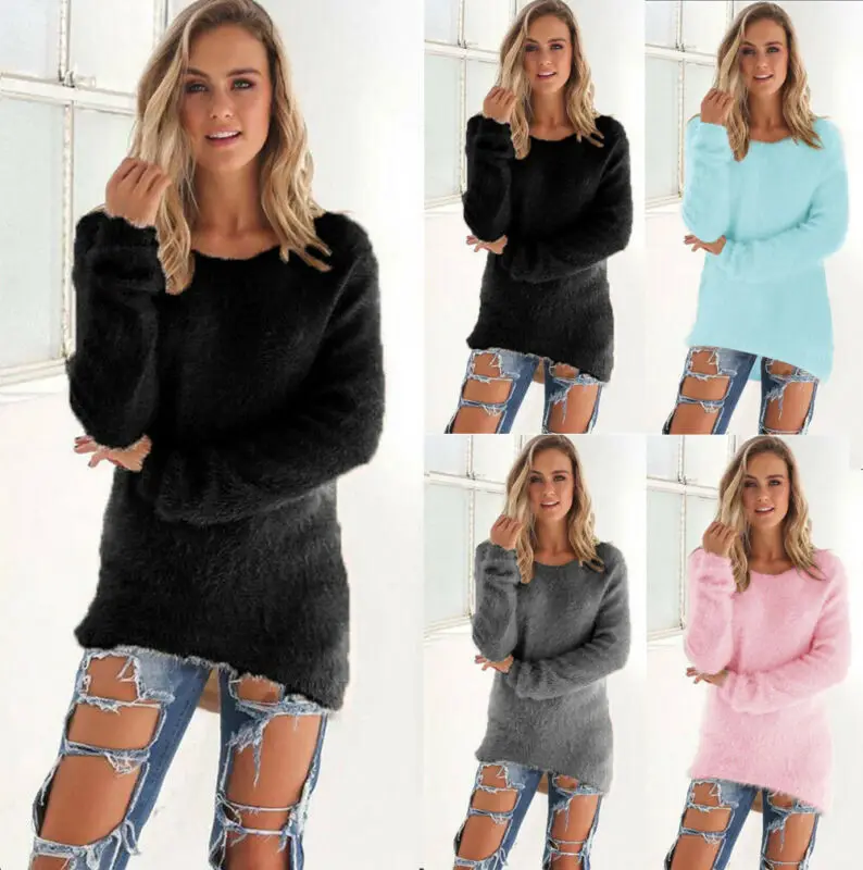 Women Fleece Bottoming Long Sweaters Sleeve Loose Winter Warm Knitwear Velvet Sweater Pullover Tops Tunic | Женская одежда