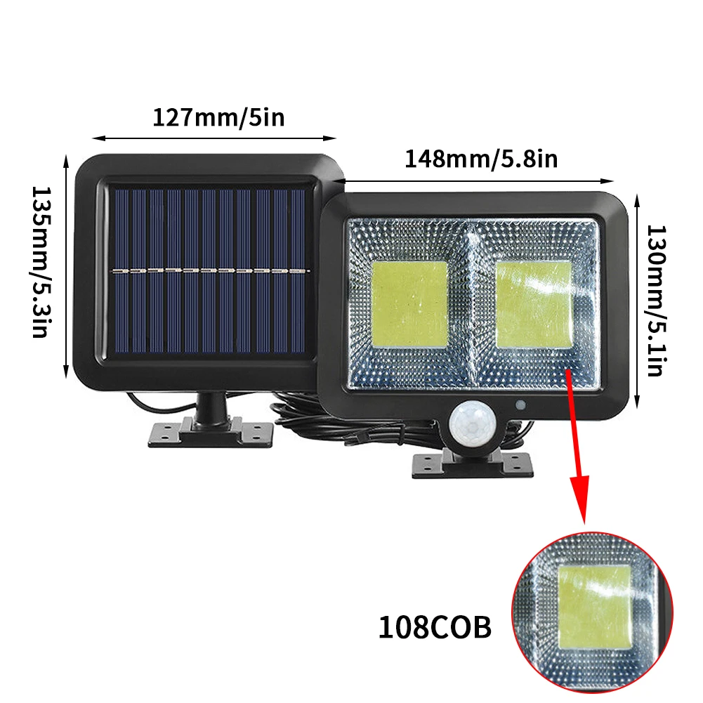 

108COB Solar Light Outdoor Motion Sensor Recharge Solar Wall Light Waterproof Emergency Led Light Street Garden Porch Lamp